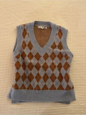Light Blue and Brown Argyle Knit Sweater Vest